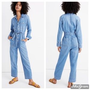 NEW Madewell tie waist denim jumpsuit